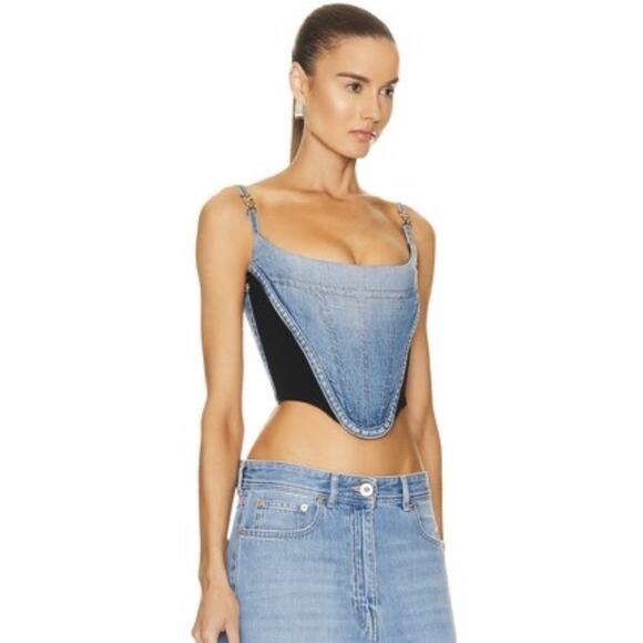 Versace Cropped Denim Jersey Bustier Top Blue Black IT 40 US 4 NWT $1275 - Picture 2 of 16